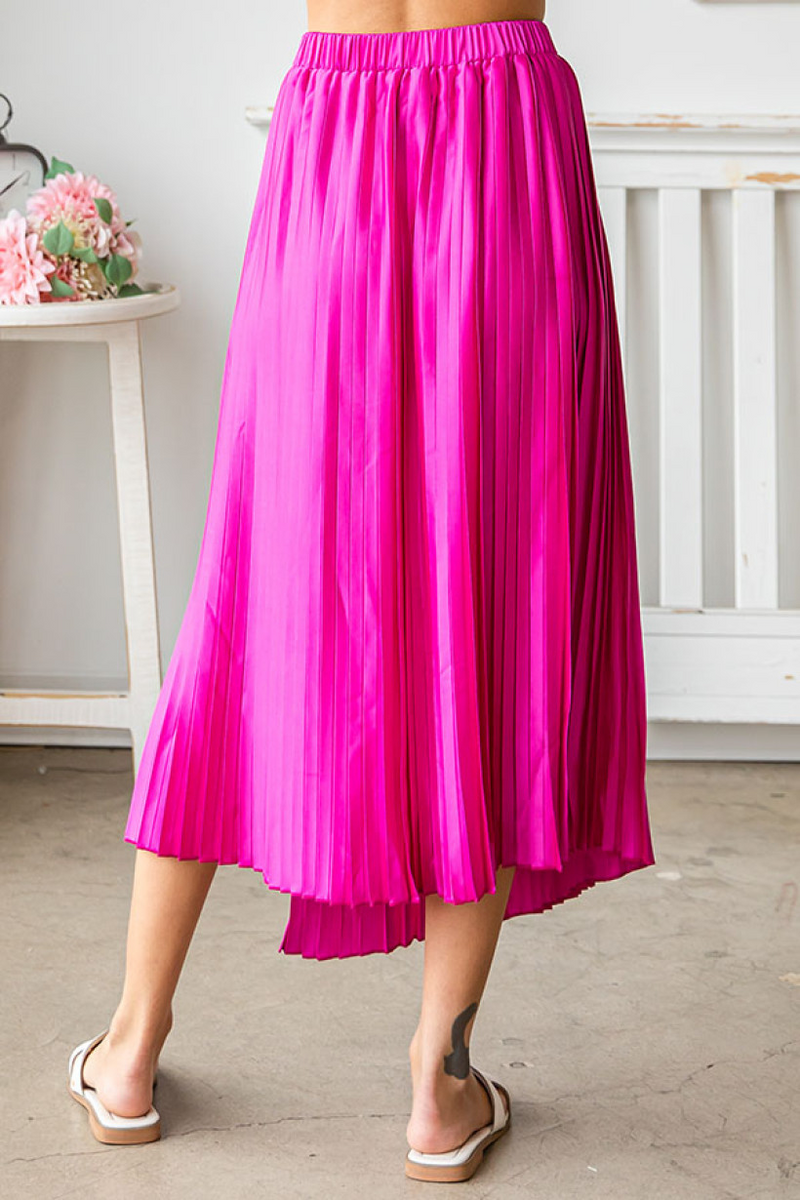 Pink Midi Skirt with Pleating