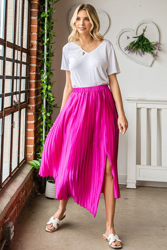 Pink Midi Skirt with Pleating
