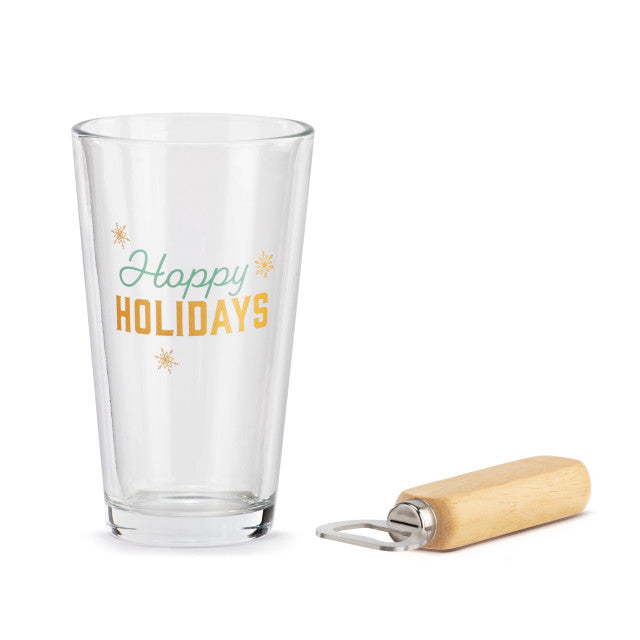 Hoppy Holidays Pilsner Glass & Opener Set