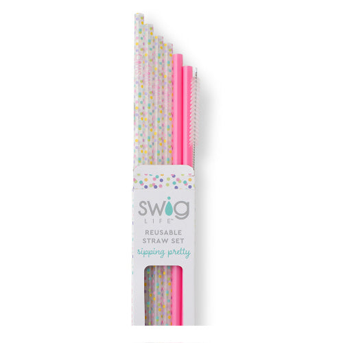 Confetti Pink Reusable Straw Set - SWIG
