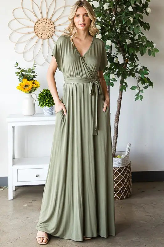 Olive Wrapped Maxi Dress