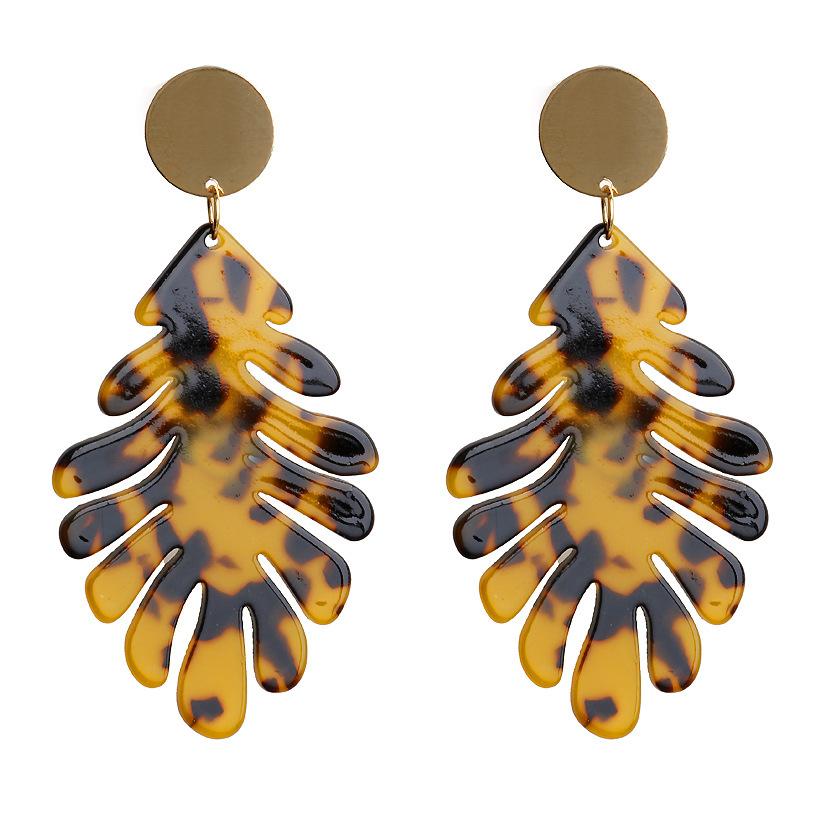 Brown Acetate Leaf Dangle Earrings