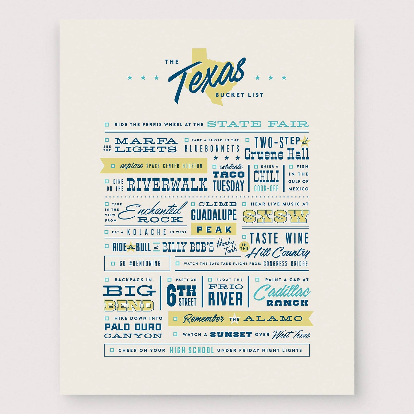 Texas Bucket List Print