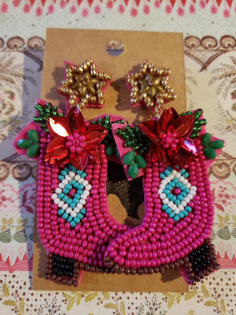 Pink boots with Flowers Earrings