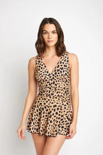 Leopard One Piece Skirts Swimsuit with Boy shorts
