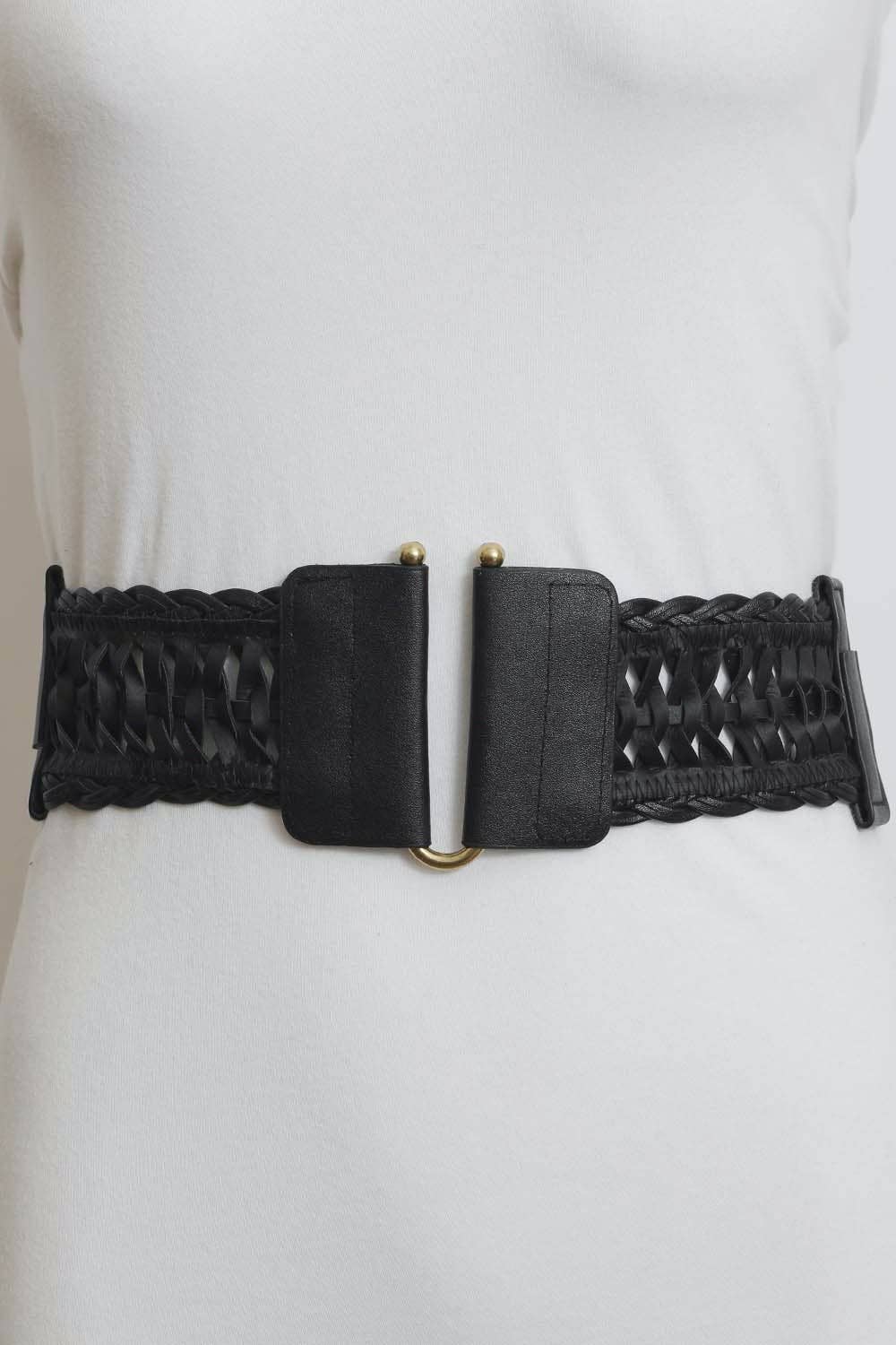 Leather Look Braid Elastic Belt Black