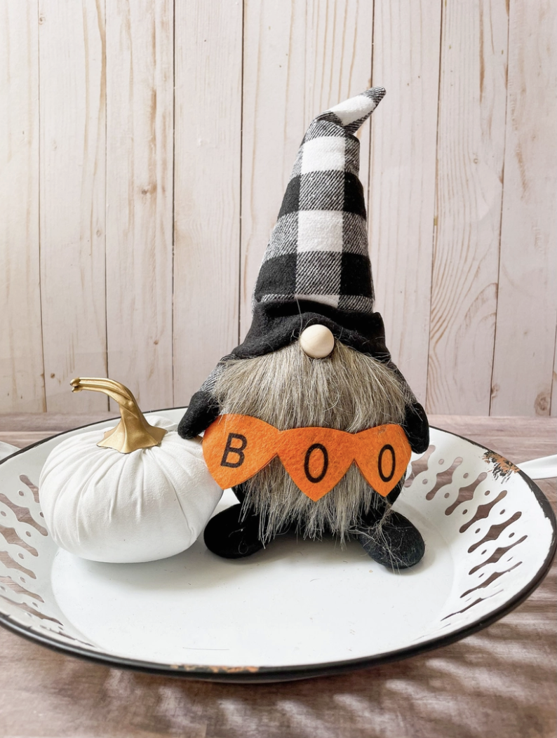 Halloween BOO Black Plaid Hat Gnome