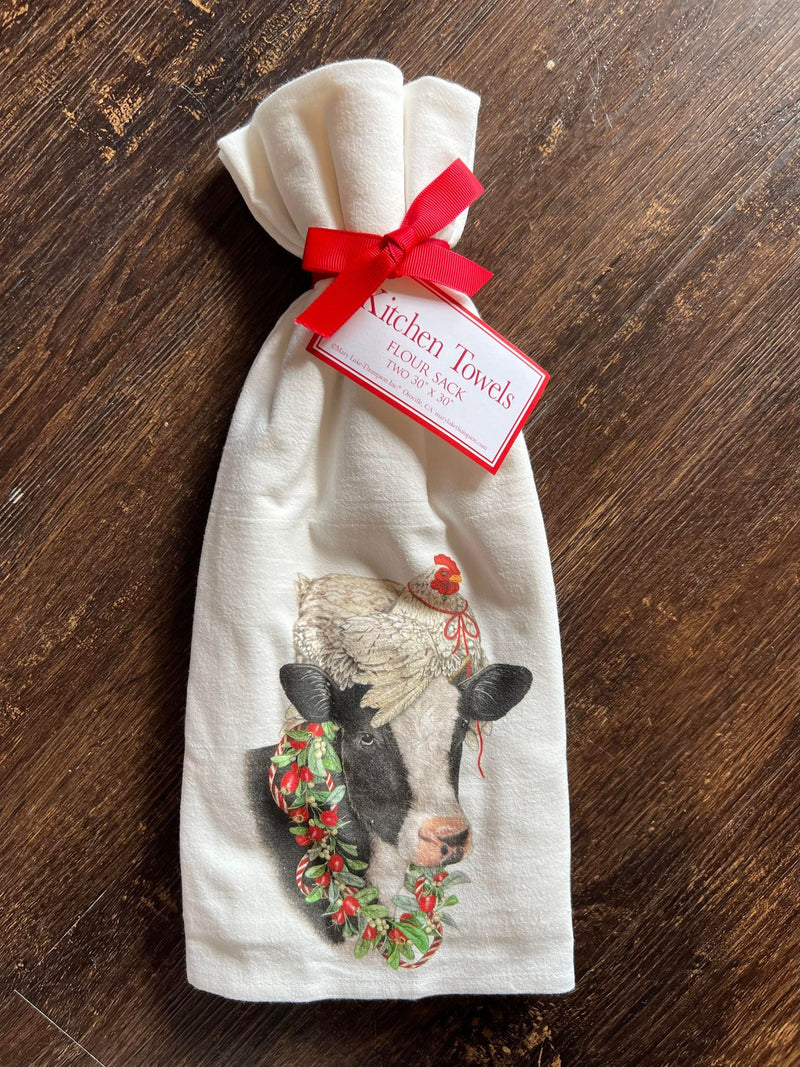 Holiday Chicken On Cow Towel Set