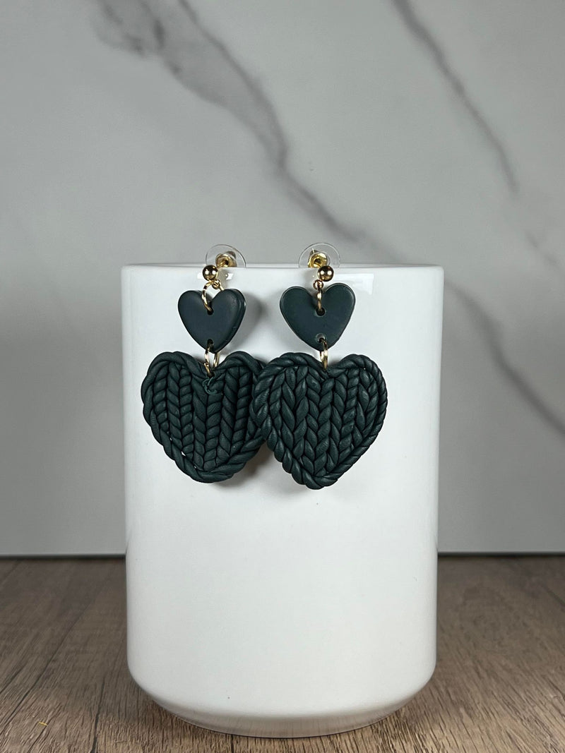 Navy Woven Heart Earrings