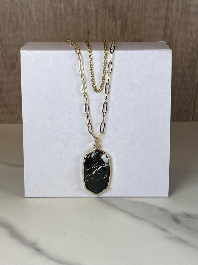 Black Marble Double Chain Necklace