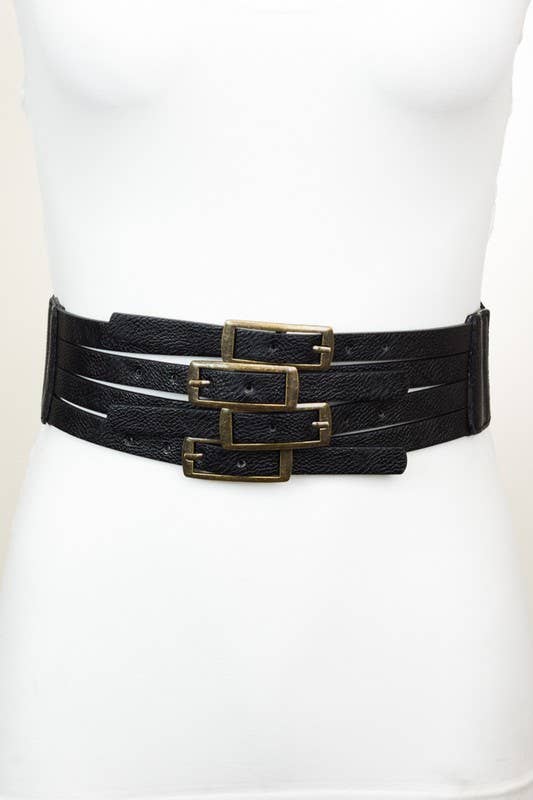 Four Buckle Vintage Stretch Belt Black