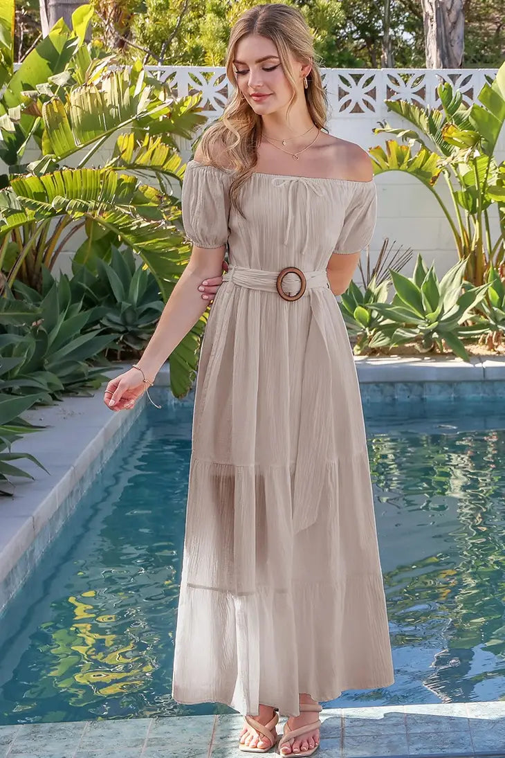 Off Shoulder Short Sleeve Maxi Dress