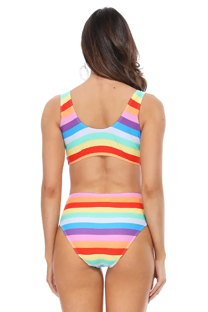Rainbox Stripe High Waist Bikini
