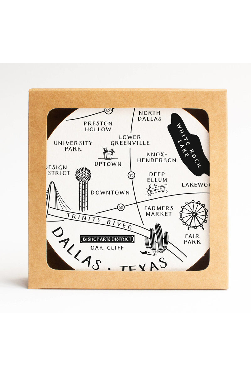 Dallas Neighborhoods Map Coaster Set