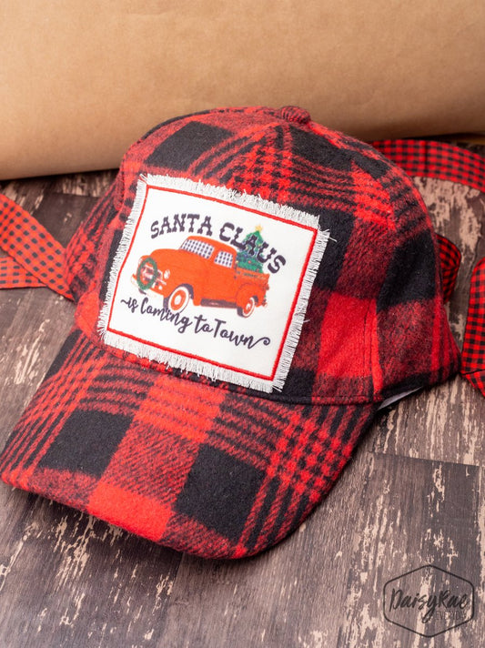 Santa Claus is coming to Town Buffalo Plaid Hat