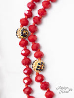 Leopard Bead Necklace - Red