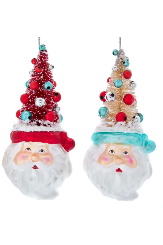 Glass Retro Mint Santa Head Ornaments