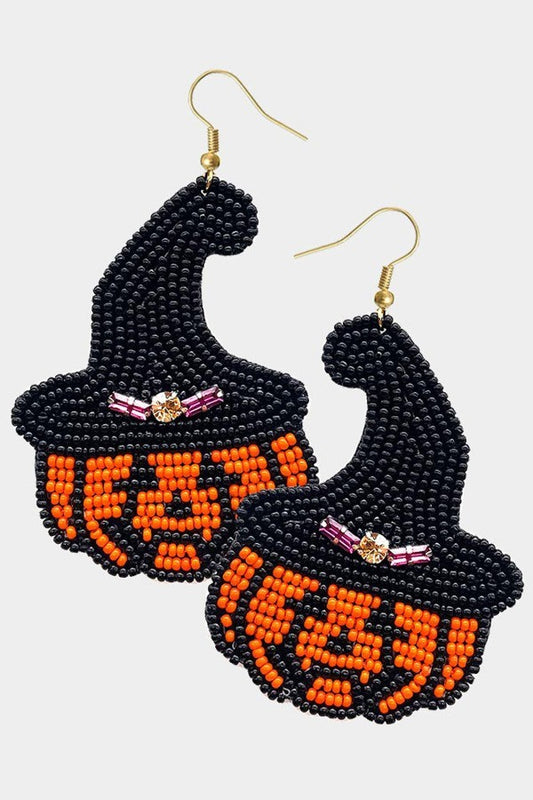 Halloween Pumpkin with Hat Beaded Earrings