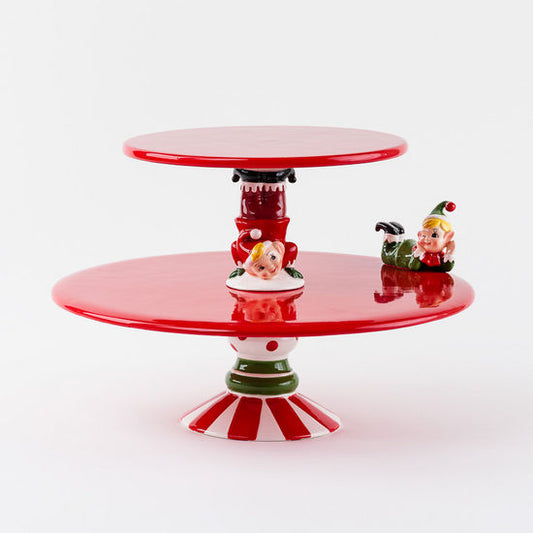 Elf Tiered Pedestal Cake Plate