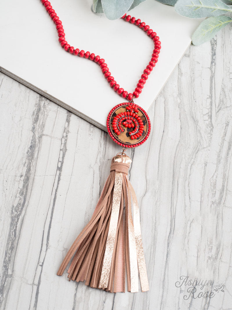 Red and Leopard Stone Necklace
