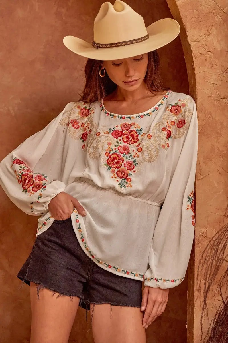 White Classic Round Neck Dolman Blouse