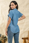 Ruched Shoulder Chambray Top