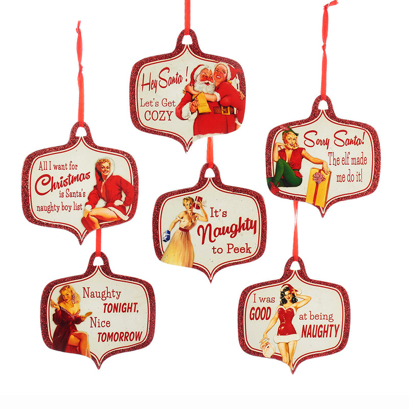 Naughty Christmas Vintage Pin-Up With Saying Ornament