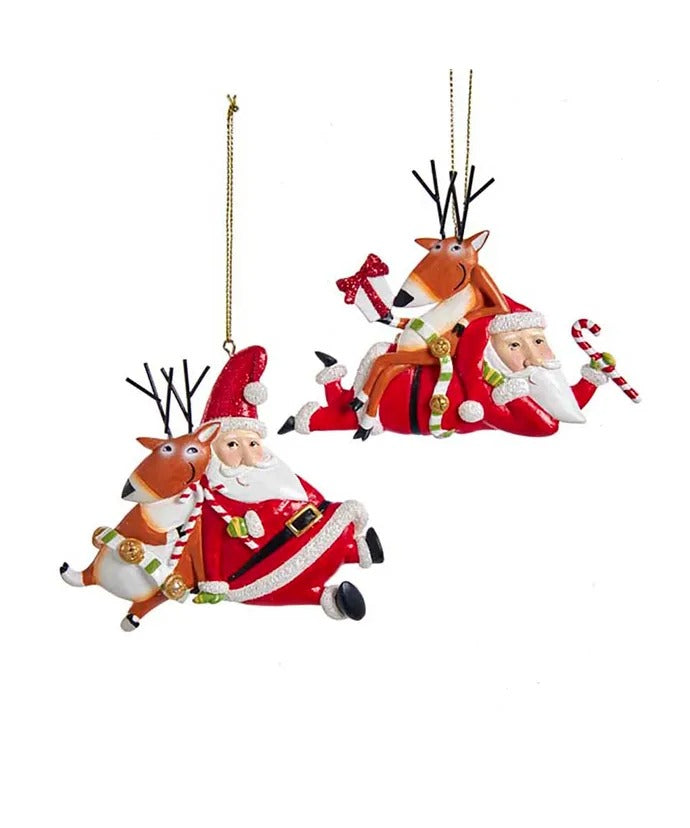 Holiday Cheers Santa and Reindeer Ornaments