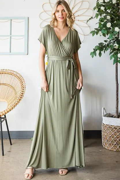 Olive Wrapped Maxi Dress