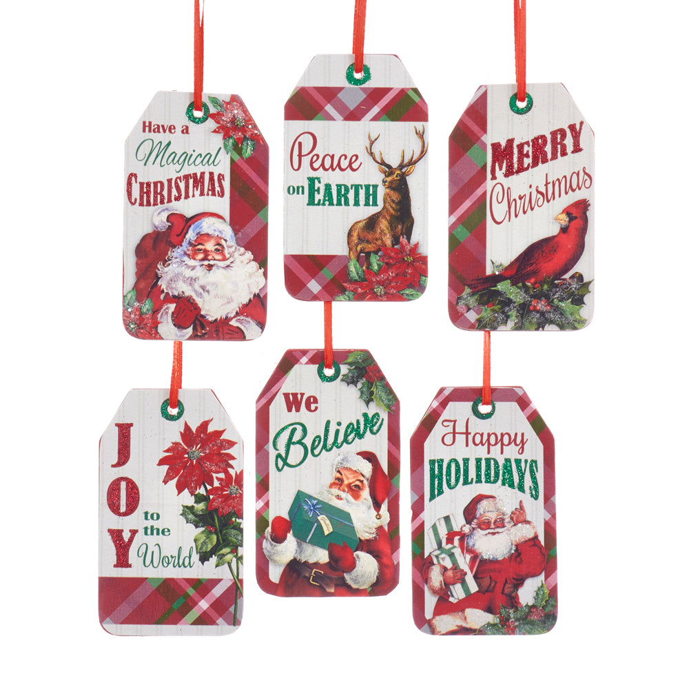 Wooden Plaid Christmas Tag With Sayings Ornaments