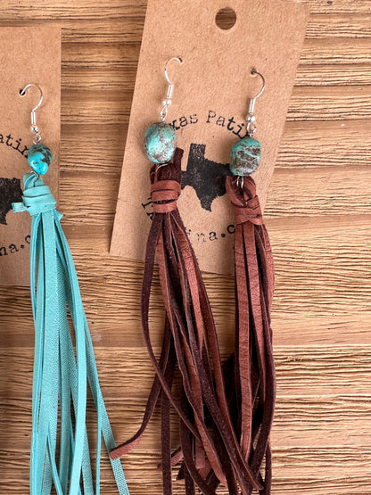 Fringe Teardrops with Real Turquoise Earrings