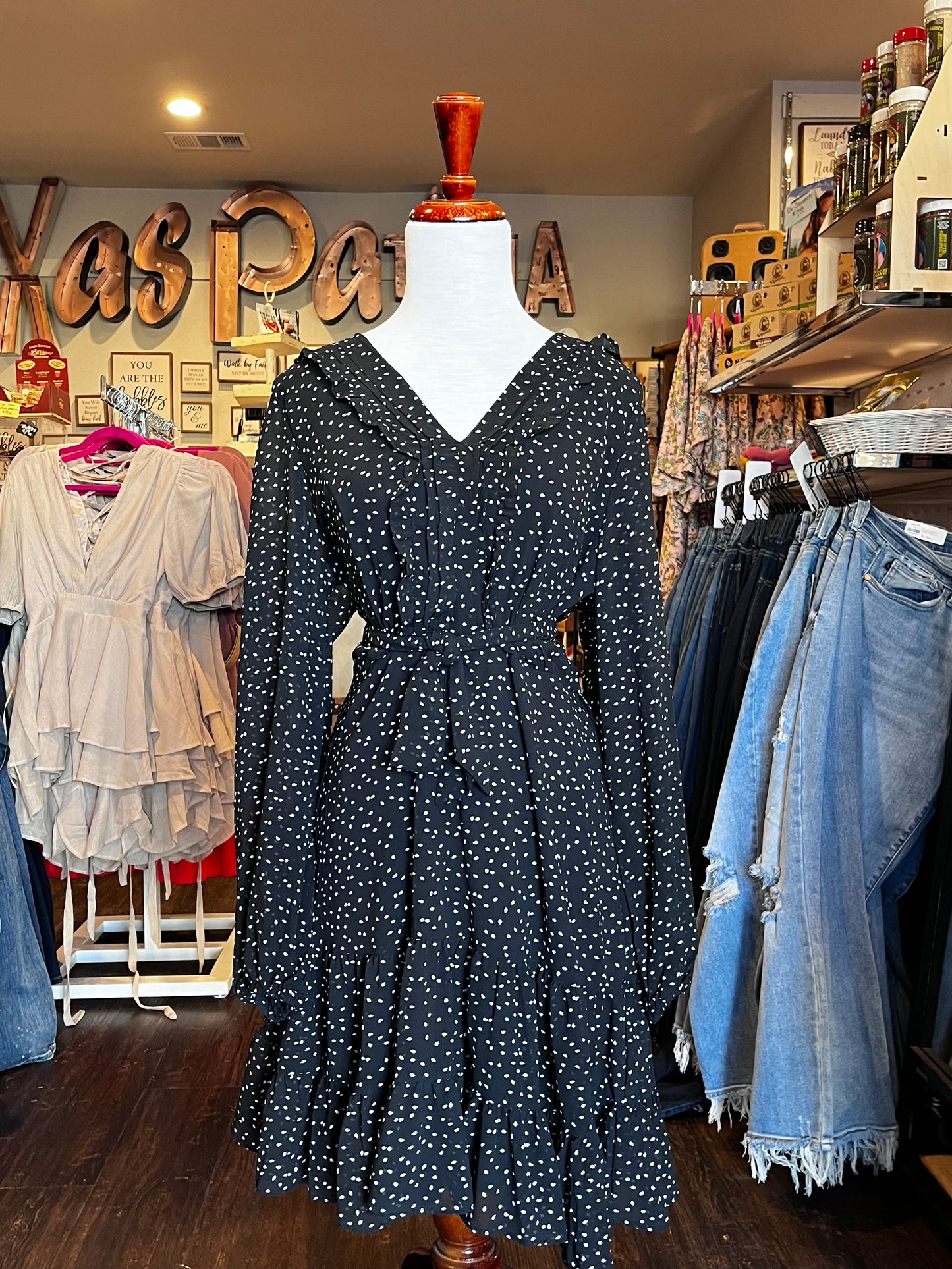 Chiffon Dot VNeck Dress