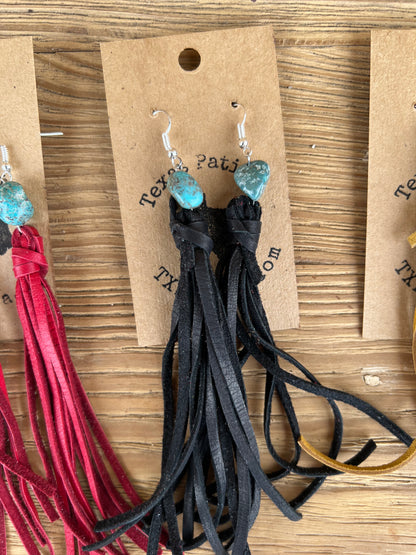 Fringe Teardrops with Real Turquoise Earrings