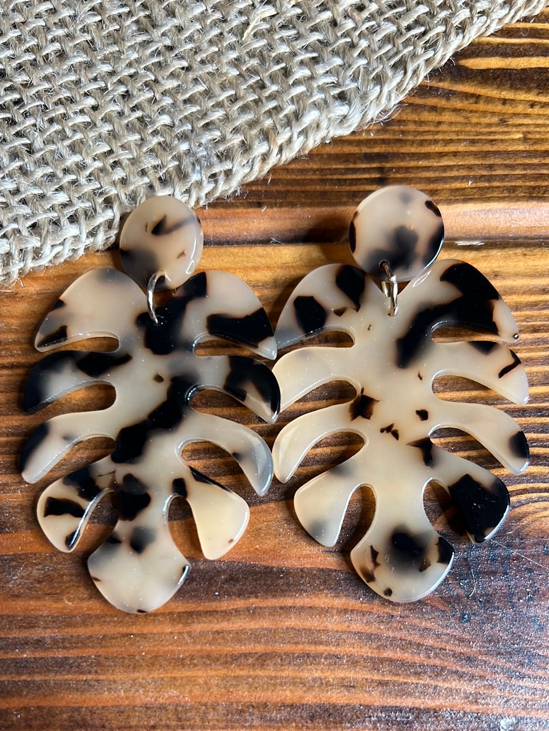 Brown and Black Acrylic Monstera Leaves Earrings