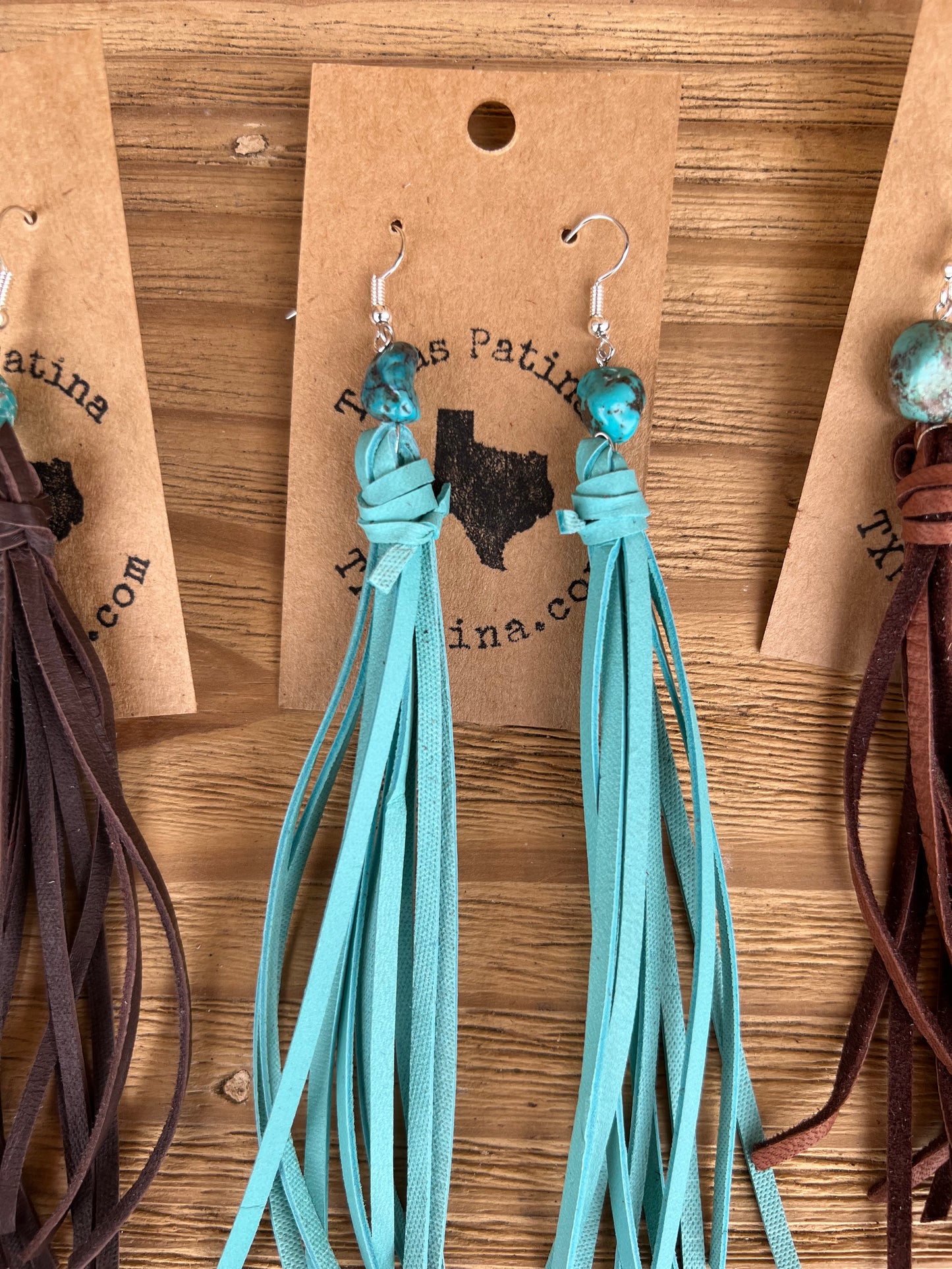 Fringe Teardrops with Real Turquoise Earrings