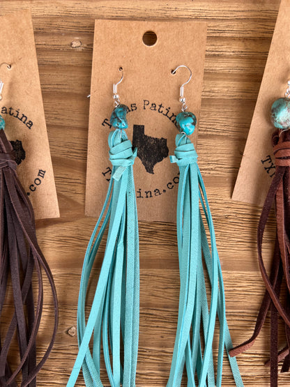 Fringe Teardrops with Real Turquoise Earrings