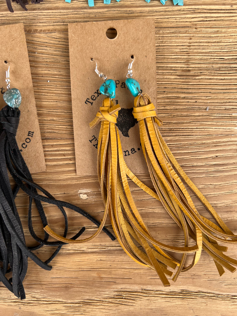 Fringe Teardrops with Real Turquoise Earrings