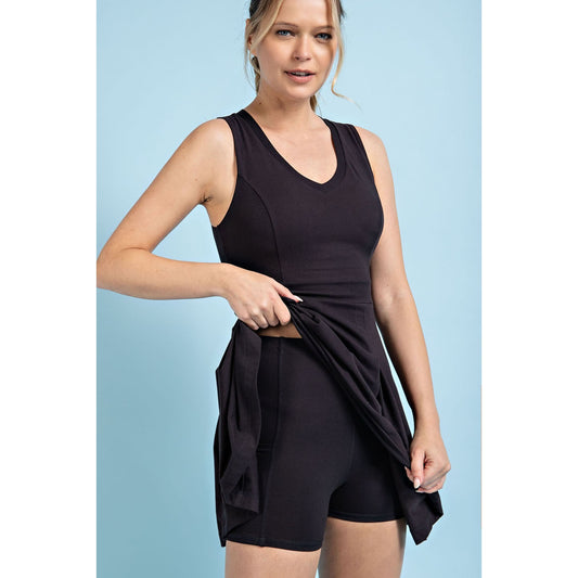 Black Buttery Soft VNeck Dress and Shorts Set