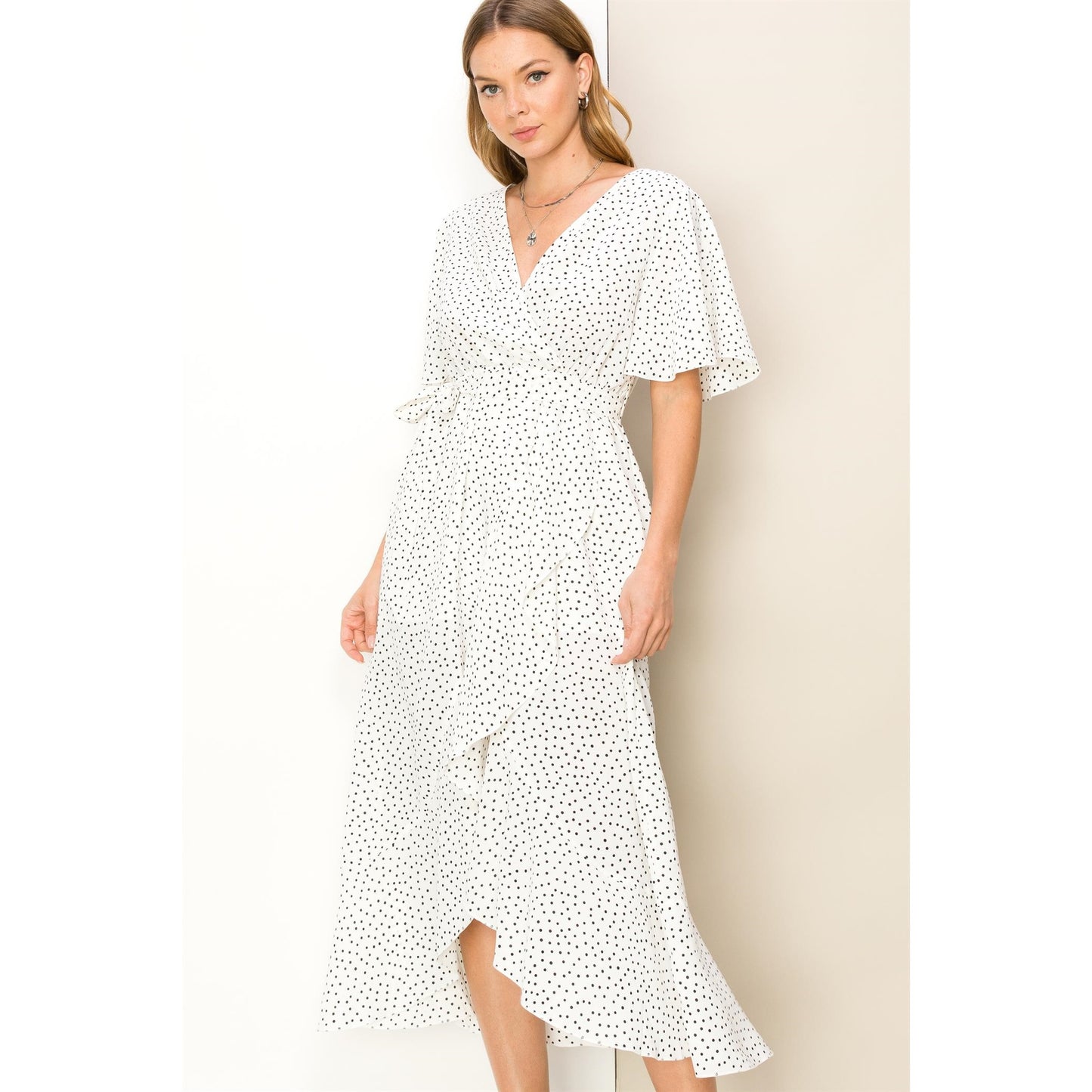 Blissful Day Dotted Wrap Midi Dress