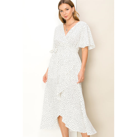 Blissful Day Dotted Wrap Midi Dress