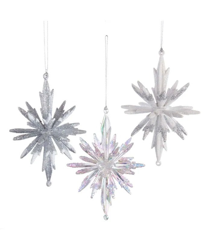 Silver and White 3D Snowflake Ornaments